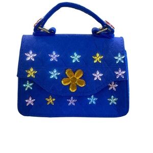 Blue Floral Embellished Handbag
